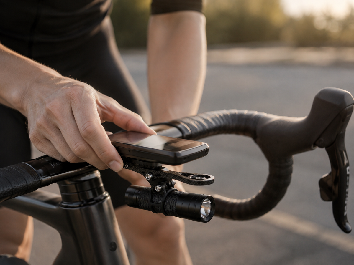 Cyclist using a bike computer mounted with AERA NAV