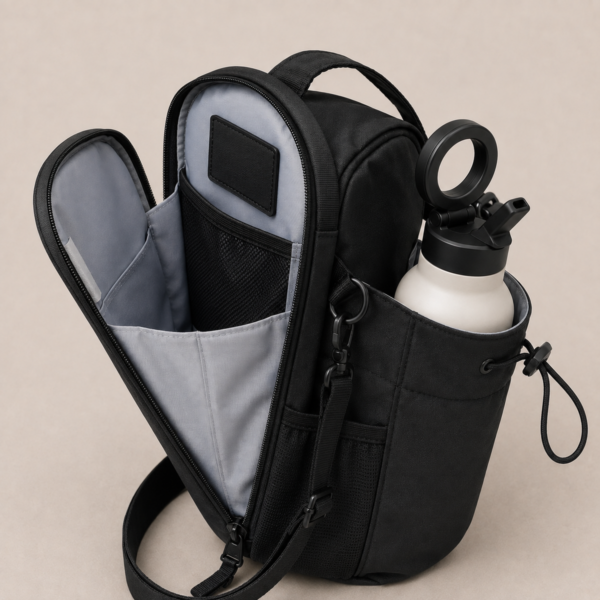 AERA Carry magnetic gym bag interior and bottle pocket