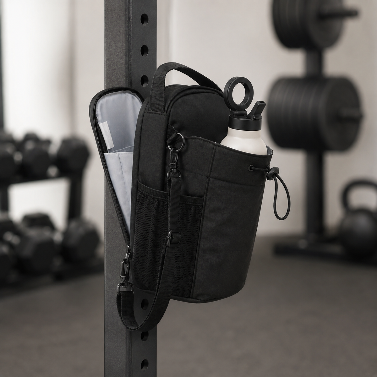 AERA Carry magnetic gym bag on a training rack